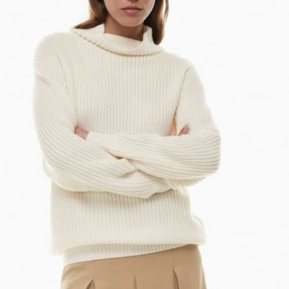 Aritzia Wilfred Ribbed High Neck Sweater Relaxed Fit Cream Size XS